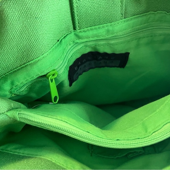 Braciano Green Striped Tote with Pink Flamingos - Picture 5 of 7